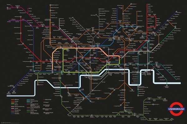 Posters Plakát, Obraz - Transport For London - Black Map, (91,5 x 61 cm)