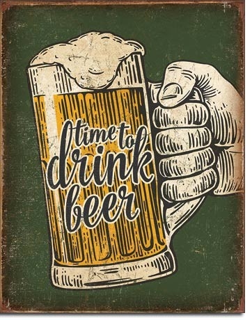 Posters Plechová cedule Time To Drink, (12,5 x 16 cm)