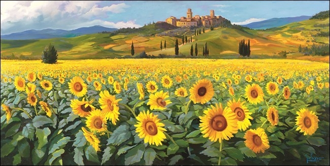 Posters Reprodukce A. Galasso - Girasoli, (100 x 50 cm)