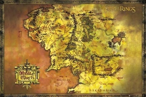 Posters Plakát, Obraz - Pán Prstenů - mapa Středozemě, (91,5 x 61 cm)