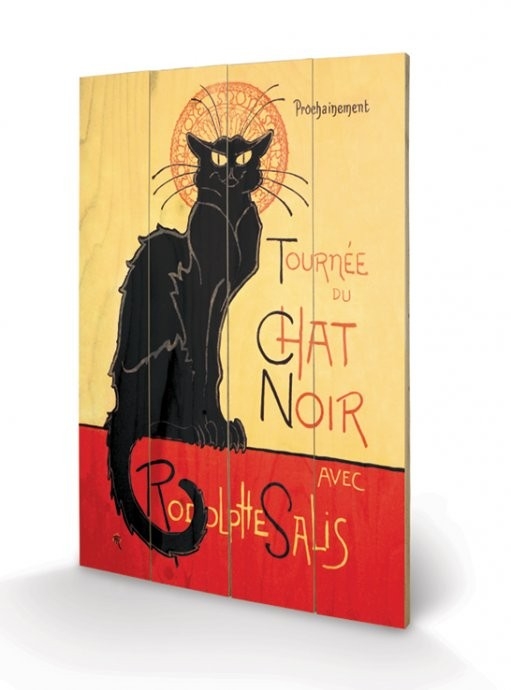 Posters Dřevěný obraz Chat Noir, (40 x 59 cm)