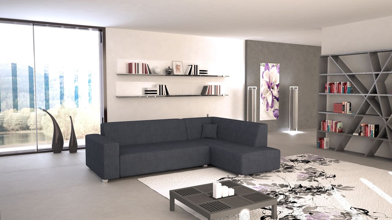 Černá geometrická sedací souprava látková moderní