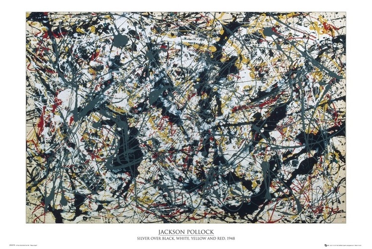 Posters Plakát, Obraz - Jackson Pollock - silver on black, (91,5 x 61 cm)