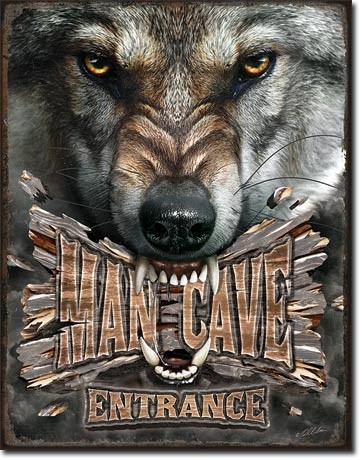 Posters Plechová cedule Man Cave Wolf, (30 x 42 cm)