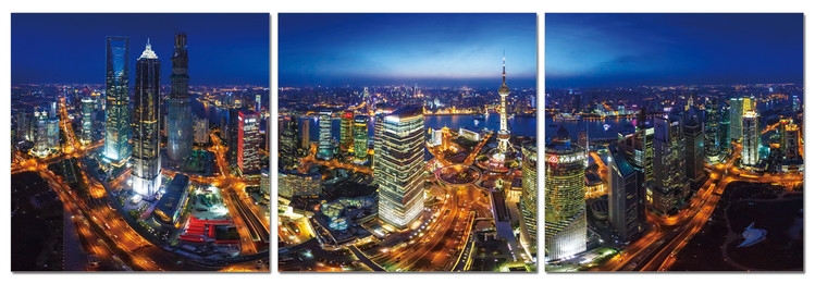 Posters Obraz na zeď - Noční osvětlené město, (180 x 60 cm)