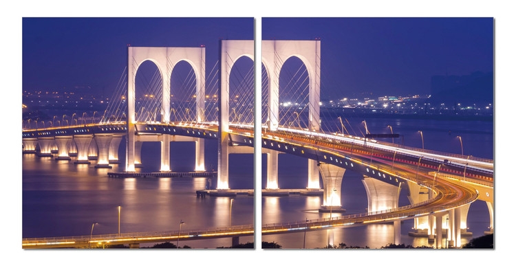 Posters Obraz na zeď - Brooklynský most v noci, (140 x 70 cm)