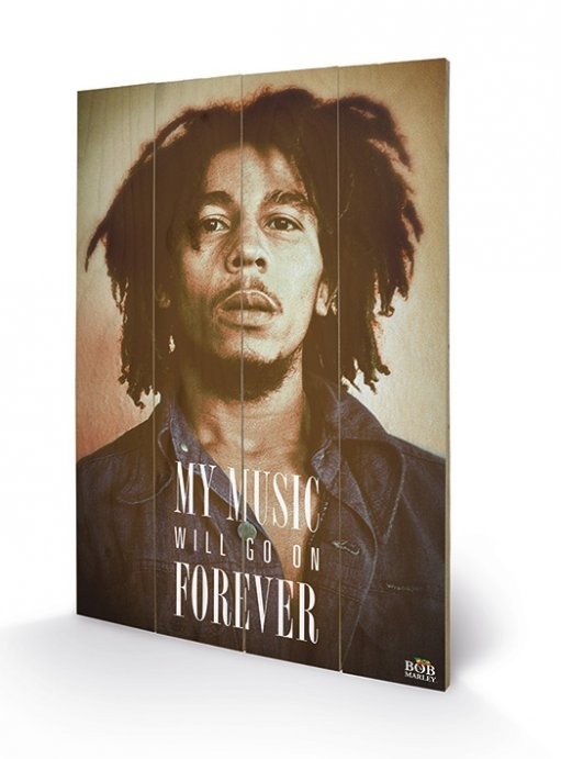 Posters Dřevěný obraz Bob Marley - Music Forever, (40 x 59 cm)