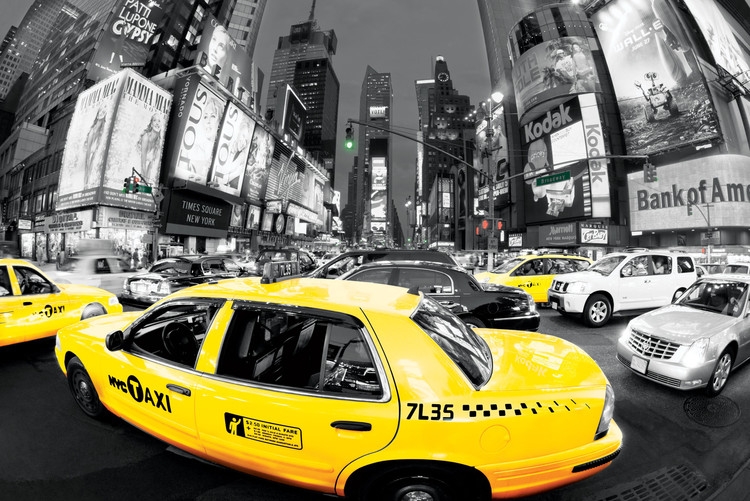 Posters Plakát, Obraz - Rush hour Times square - Yellow cabs, (91,5 x 61 cm)