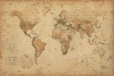 Posters Plakát, Obraz - Mapa světa - starý styl, (91,5 x 61 cm)