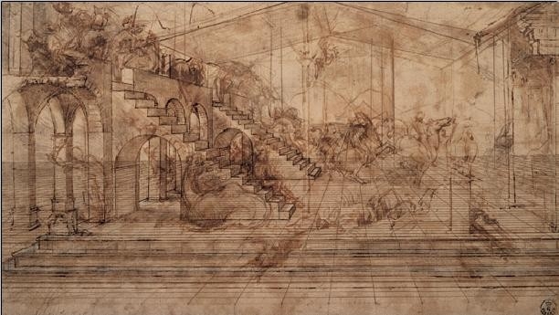 Posters Obraz, Reprodukce - Studie Klanění tří králů, Leonardo Da Vinci, (50 x 35 cm)
