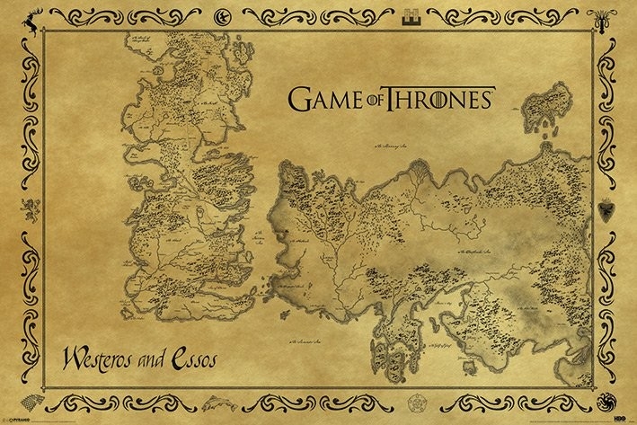 Posters Plakát, Obraz - Hra o Trůny (Game of Thrones) - mapa starý styl, (91,5 x 61 cm)