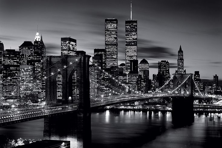 Posters Plakát, Obraz - Brooklyn bridge (B&W), (91,5 x 61 cm)