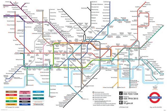 Posters Plakát, Obraz - Londýnské Metro - mapa Londýnského metra, (91,5 x 61 cm)