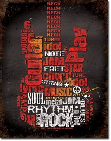 Posters Plechová cedule Guitar Inspiration, (12,5 x 16 cm)