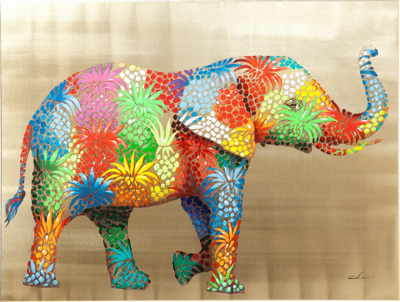 Obraz s ručními tahy Flower Elefant 90×120 cm