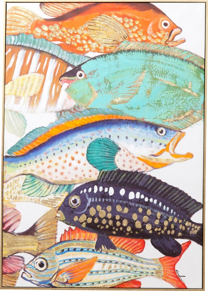 Obraz s ručními tahy Fish Meeting Two 100×70 cm