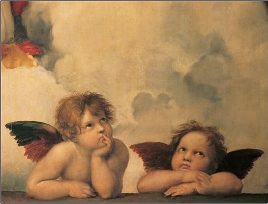 Posters Reprodukce Raffaello - Rafael Santi - Sixtinská madona, detail - Andělé, 1512 , (50 x...