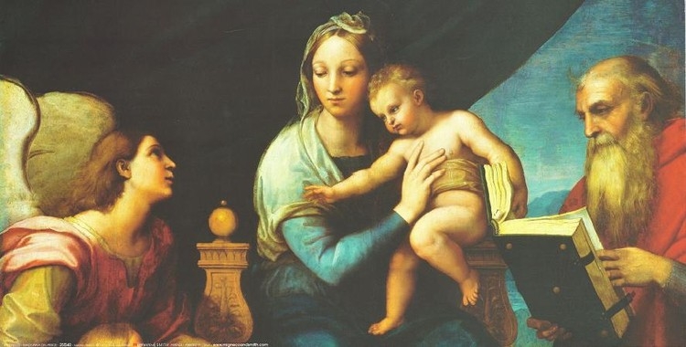 Posters Reprodukce Raffaello - Rafael Santi - Madona a ryby (část) , (100 x 50 cm)