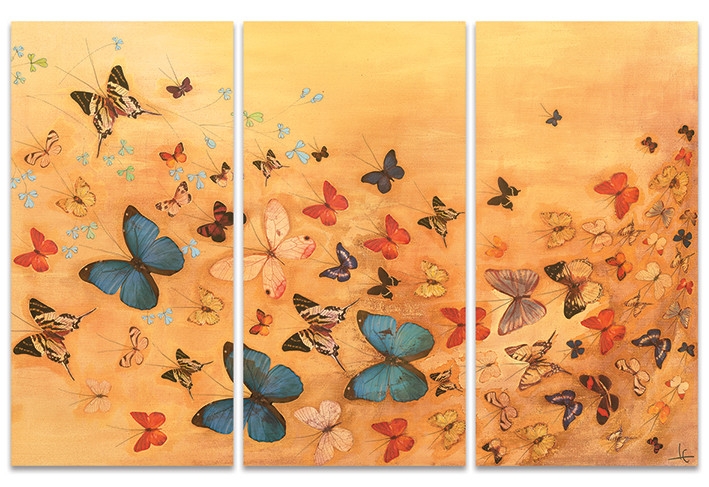 Posters Obraz na plátně Lily Greenwood - Butterflies on Warm Ochre, (100 x 150 cm)