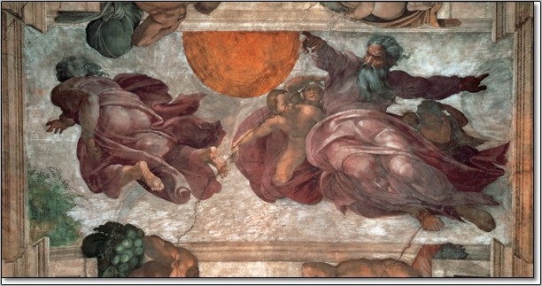 Posters Reprodukce Michelangelo Buonarroti - Tvorba slunce, měsíce a vegetace , (100 x 50 cm)