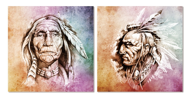 Posters Obraz na zeď - Malba indiána, (120 x 60 cm)