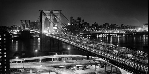 Posters Reprodukce PHILIP GENDREAU - New York - Brooklyn bridge v noci , (100 x 50 cm)