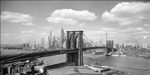 Posters Reprodukce Gendreau - Brooklyn Bridge & City Skyline 1938 , (100 x 50 cm)