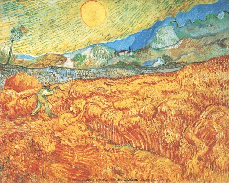 Posters Reprodukce Vincent van Gogh - Obilné pole a žnec (sklizeň), 1889 , (100 x 50 cm)