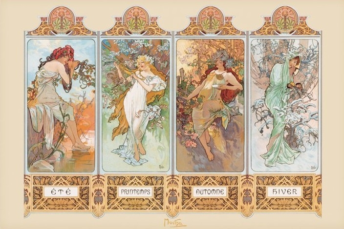 Posters Plakát, Obraz - Alfons Mucha - čtvero ročních období, (91,5 x 61 cm)