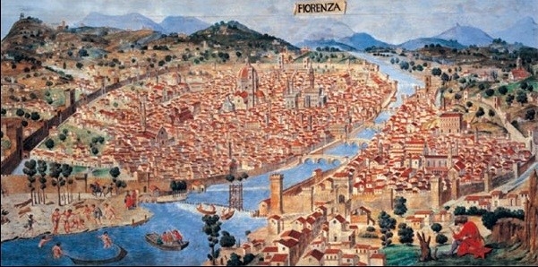 Posters Reprodukce Anonimo - Pianta di Firenze verso il 1470 , (100 x 50 cm)