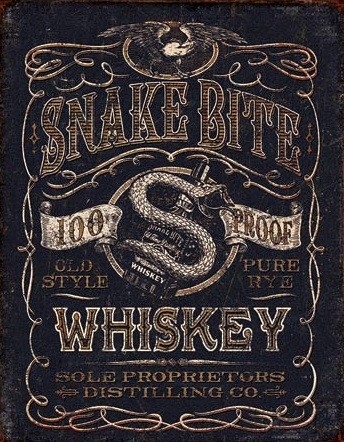 Posters Plechová cedule Snake Bite Whiskey, (31,5 x 40 cm)