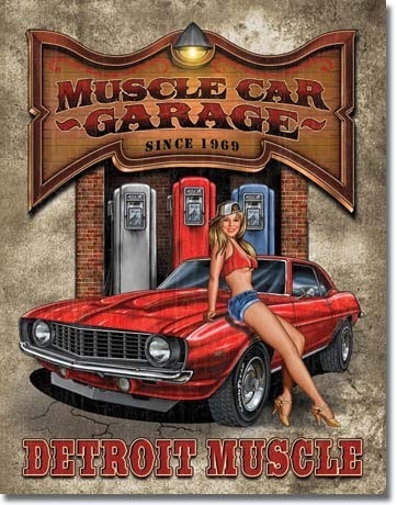 Posters Plechová cedule LEGENDS - muscle car garage, (32 x 41 cm)