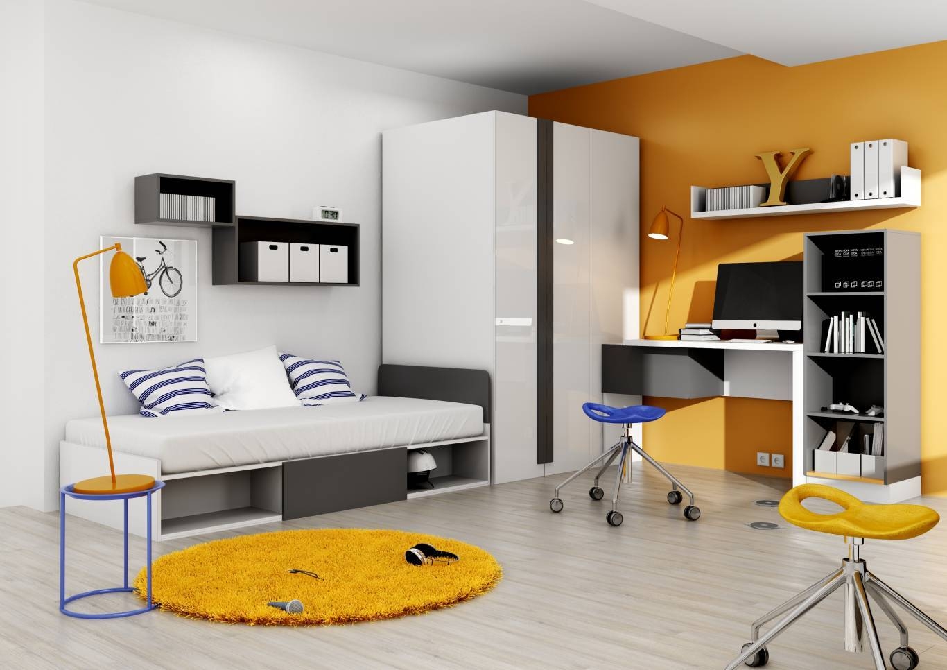 Lesklý otevřený dětský studentský nábytek v moderním stylu