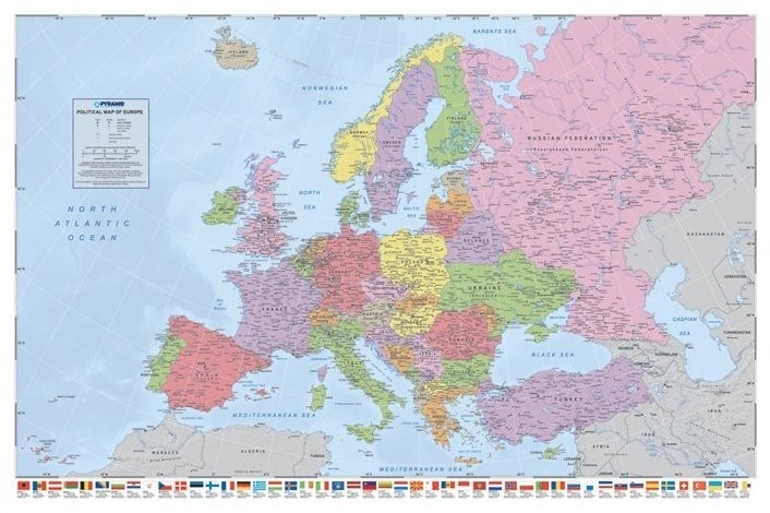 Posters Plakát, Obraz - Mapa Evropy - politická, (91,5 x 61 cm)