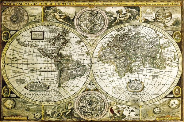 Posters Plakát, Obraz - Mapa světa - historická, (91,5 x 61 cm)