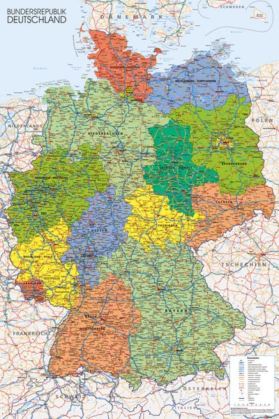Posters Plakát, Obraz - Politická mapa Německa, (61 x 91,5 cm)