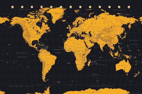 Posters Plakát, Obraz - Mapa světa - Gold World Map, (91,5 x 61 cm)