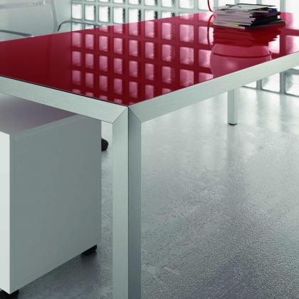 Apus manažerský stůl s červenou skleněnou deskou-2