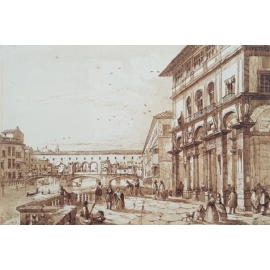 Posters Reprodukce Burci E. - Řeka Arno s Ponte Vecchio z terasy Uffizi, (50 x 35 cm)