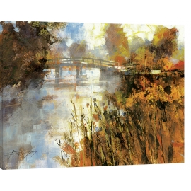 Posters Obraz na plátně Chris Forsey - Bridge at Autumn Morning, (80 x 60 cm)