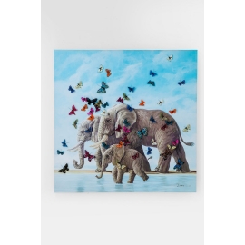 Picture Touched Elefants with Butterflys 120x120cm