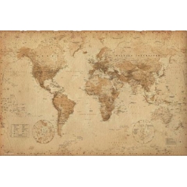 Posters Plakát, Obraz - Mapa světa - starý styl, (91,5 x 61 cm)