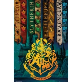 Posters Plakát, Obraz - Harry Potter - House Flags, (61 x 91,5 cm)