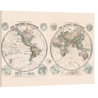 Posters Obraz na plátně Stanfords Eastern and Western Hemispheres Map - 1877, (80 x 60 cm)