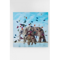 Picture Touched Elefants with Butterflys 120x120cm