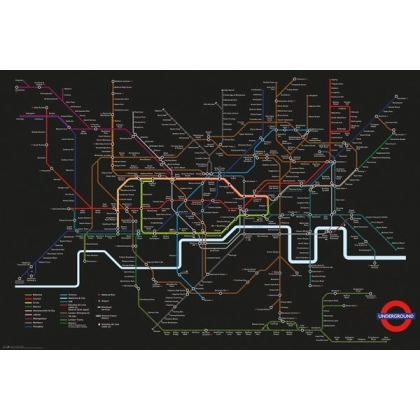 Posters Plakát, Obraz - Transport For London - Black Map, (91,5 x 61 cm)