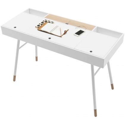Cupertino bílý stůl s dekorem světlého dřeva-2
