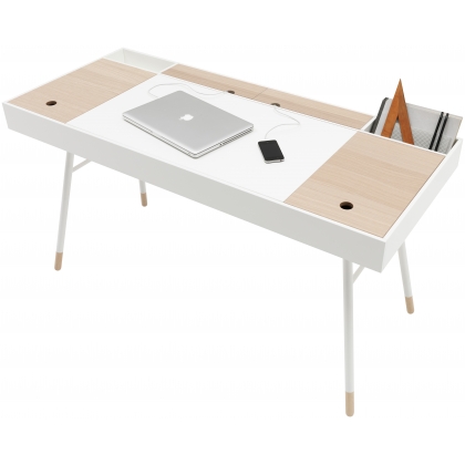Cupertino bílý stůl s dekorem světlého dřeva-4
